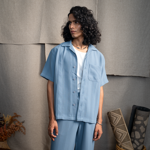 BMW CUBAN COLLAR SHIRT- CLUB BLUE