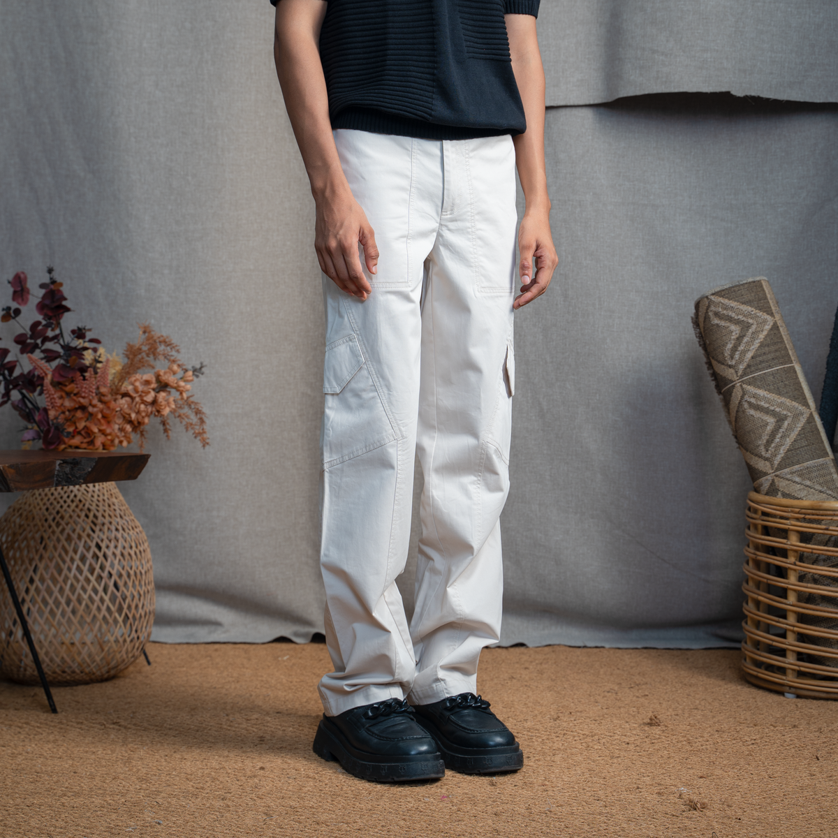 INSET CARGO PANTS - LIGHT BUTTERCREAM