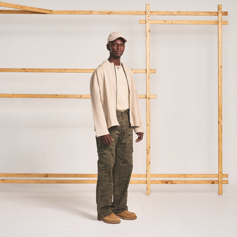 STRAIGHT LEG CARGO PANTS- CAMO GREEN