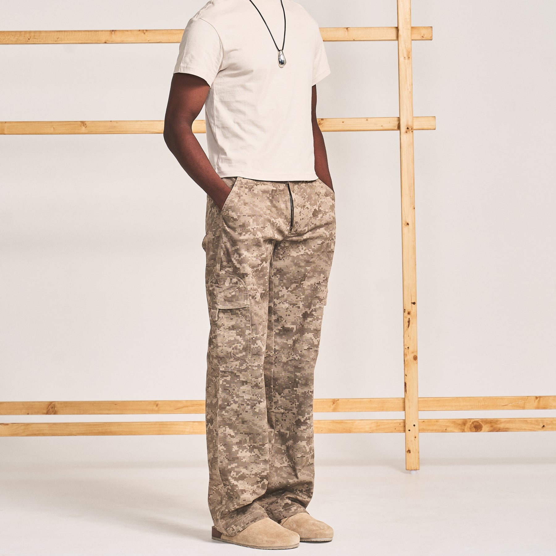 STRAIGHT LEG CARGO PANTS- CAMO BROWN