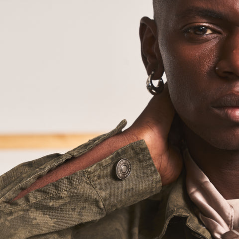 SPREAD COLLAR SHIRT JACKET- CAMO GREEN