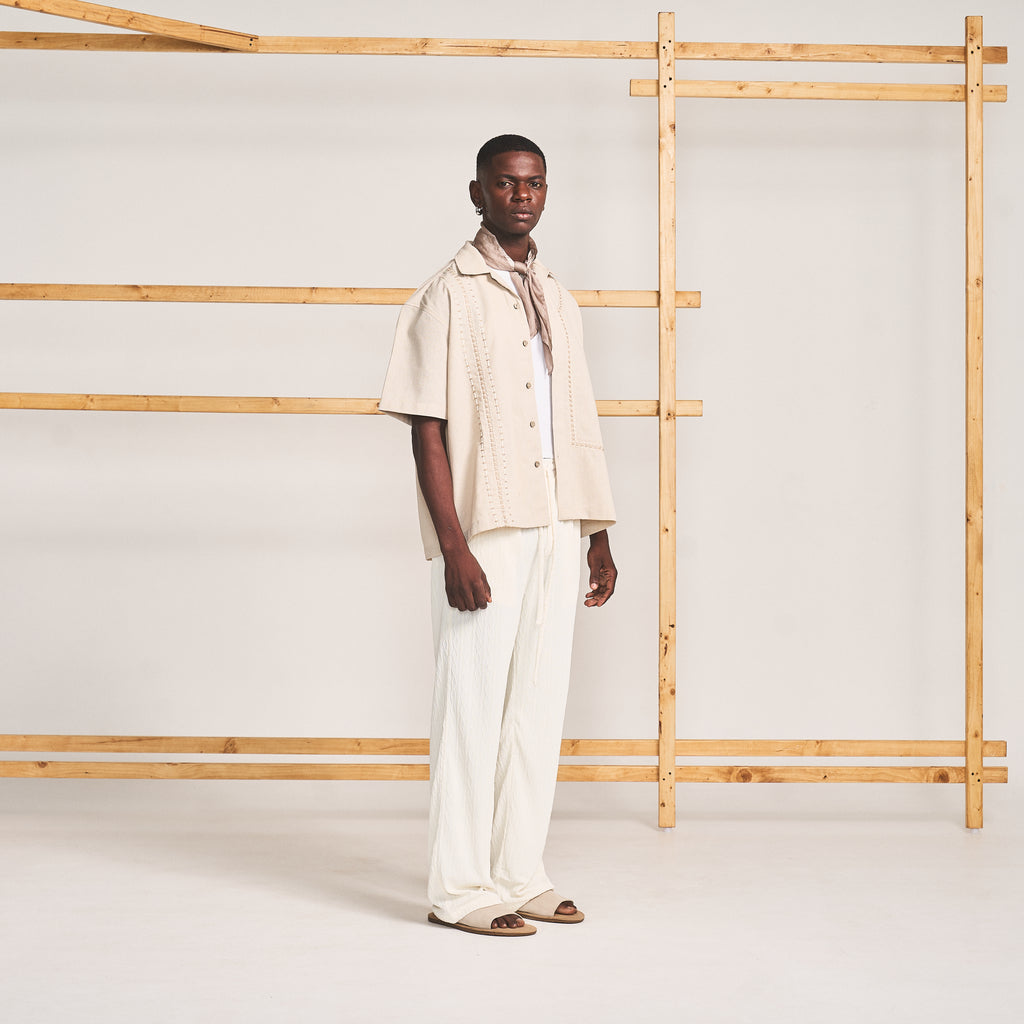 BLOCKED CROSS STITCH SHIRT - OAT