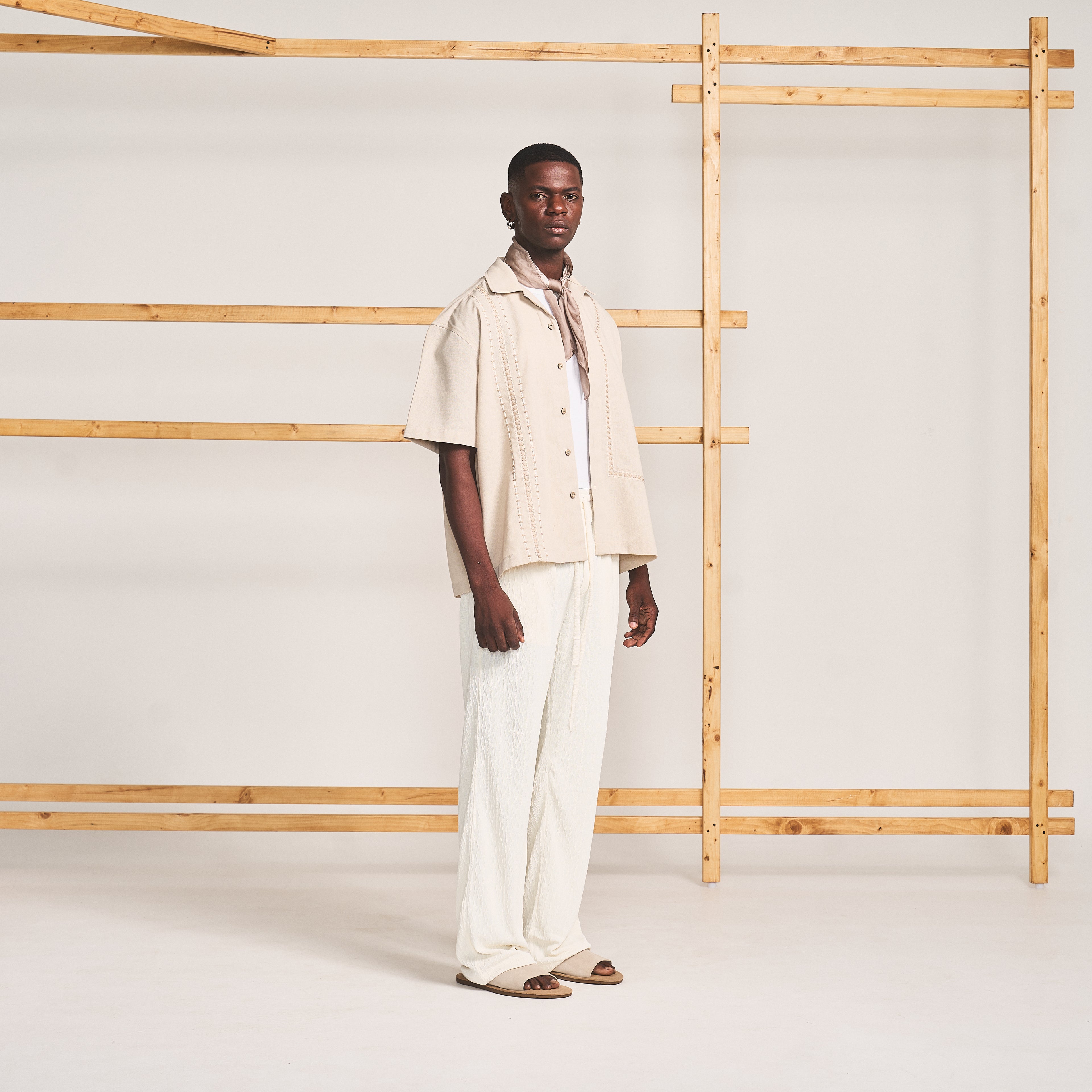 BLOCKED CROSS STITCH SHIRT - OAT