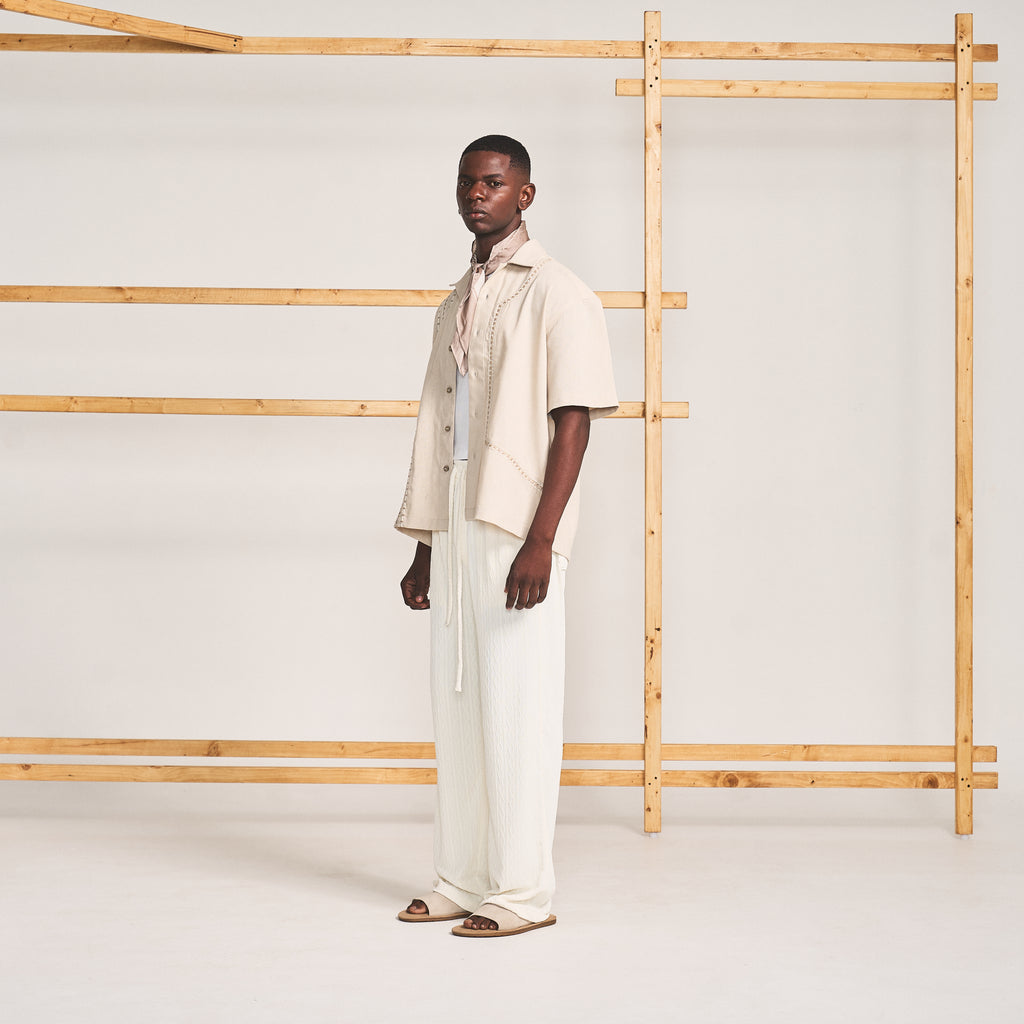 CABLE KNIT TROUSERS - BONE