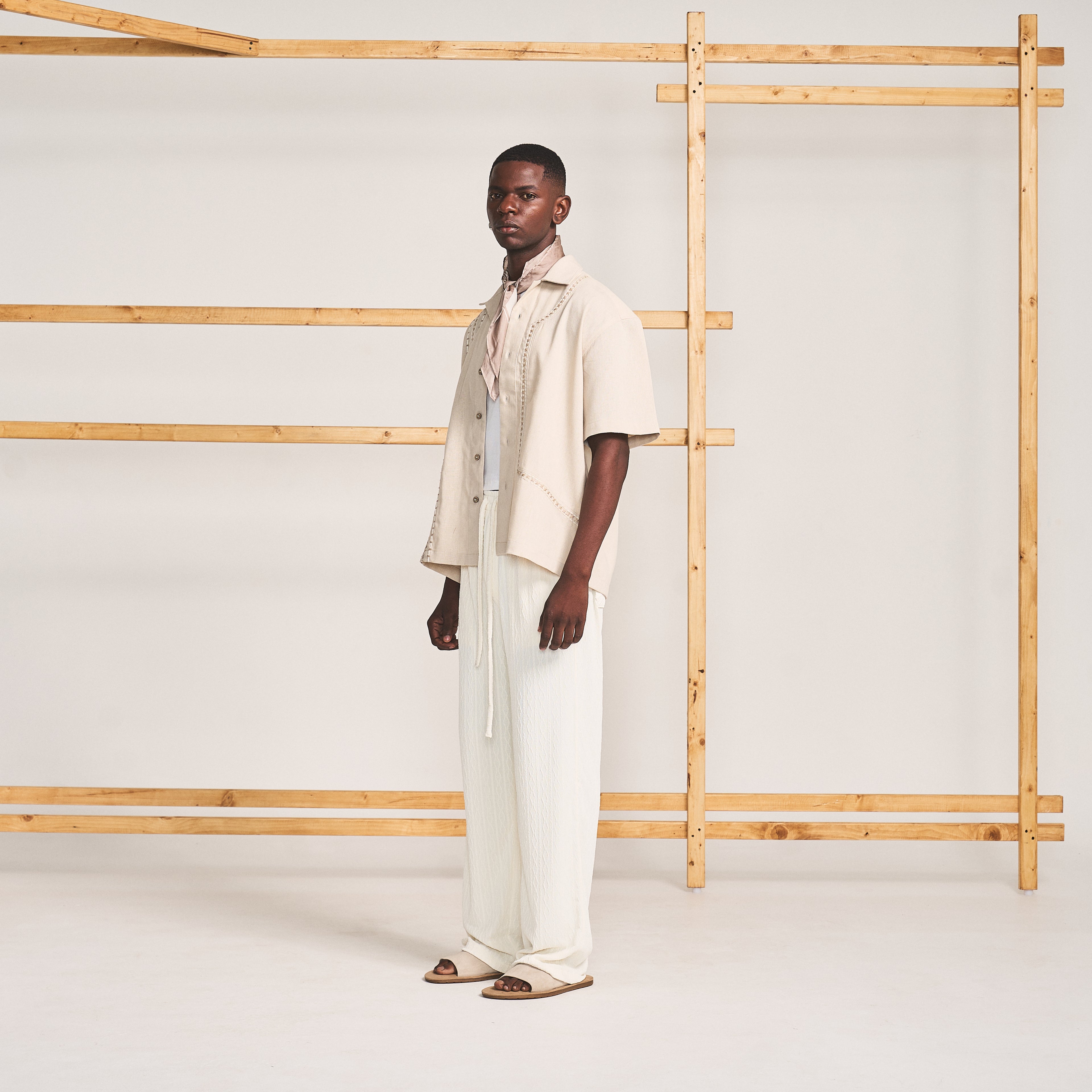 CABLE KNIT TROUSERS - BONE