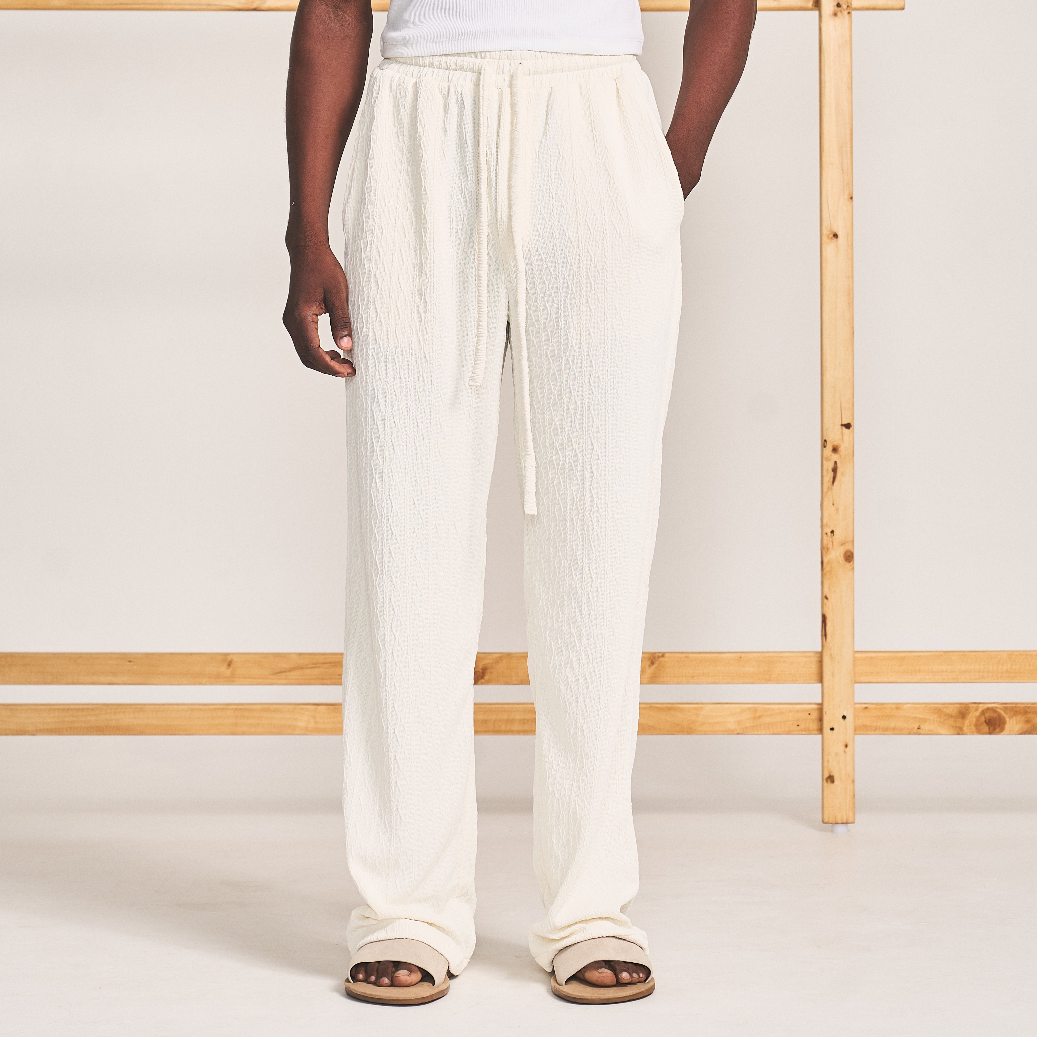 CABLE KNIT TROUSERS - BONE