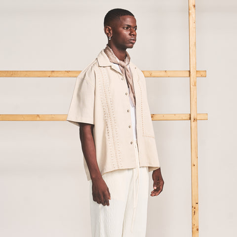 BLOCKED CROSS STITCH SHIRT- OAT