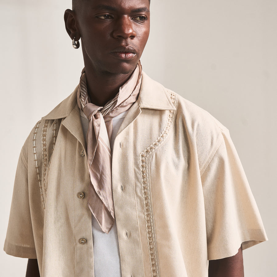 BLOCKED CROSS STITCH SHIRT- OAT