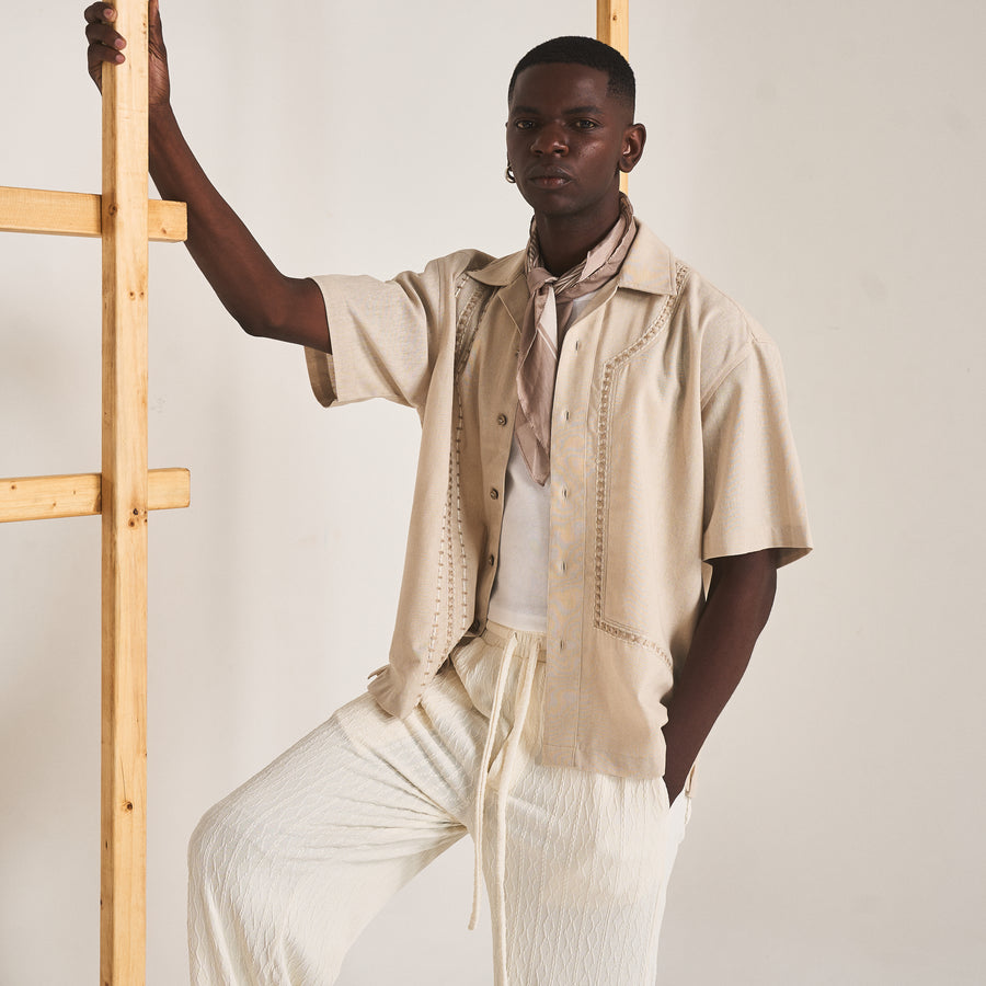 BLOCKED CROSS STITCH SHIRT- OAT