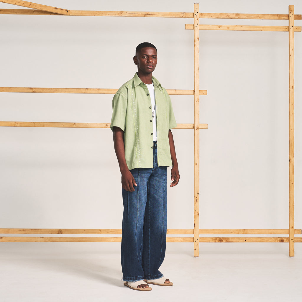 RUNNING CROSS STITCH SHIRT - PISTACHIO