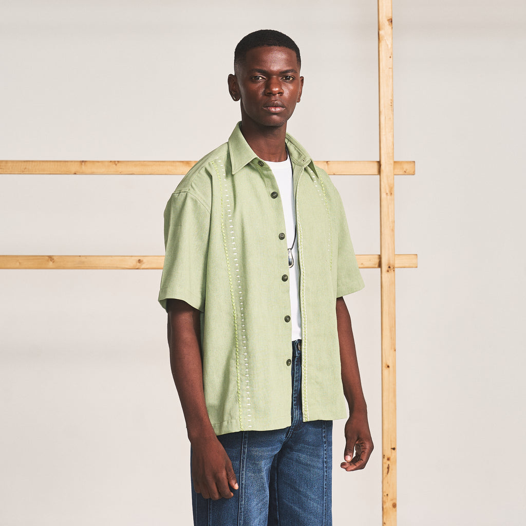 RUNNING CROSS STITCH SHIRT - PISTACHIO