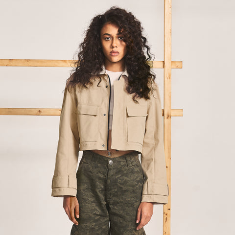 CROPPED FIELD JACKET- CAMEL