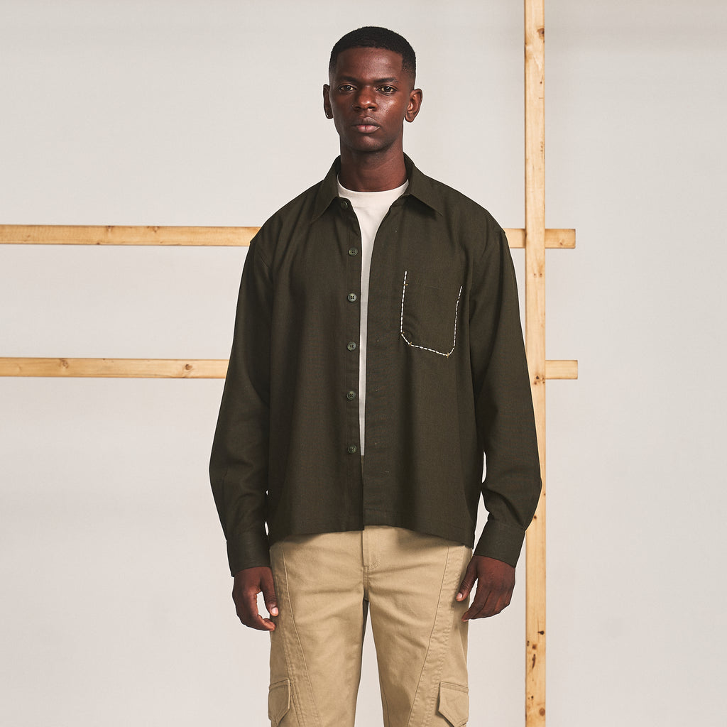 TACKED POCKET SHIRT - OLIVE