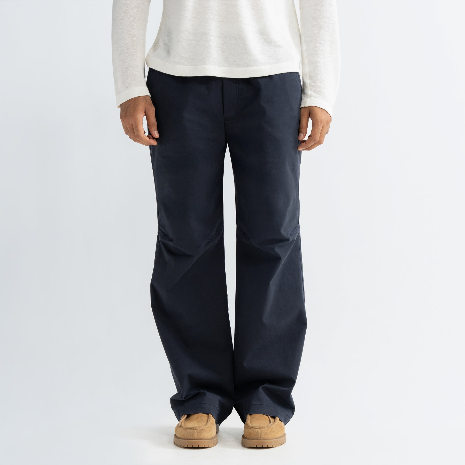 KNEE DART COTTON PANTS - NAVY