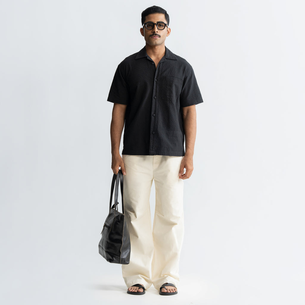 KNEE DART COTTON PANTS - CREAM