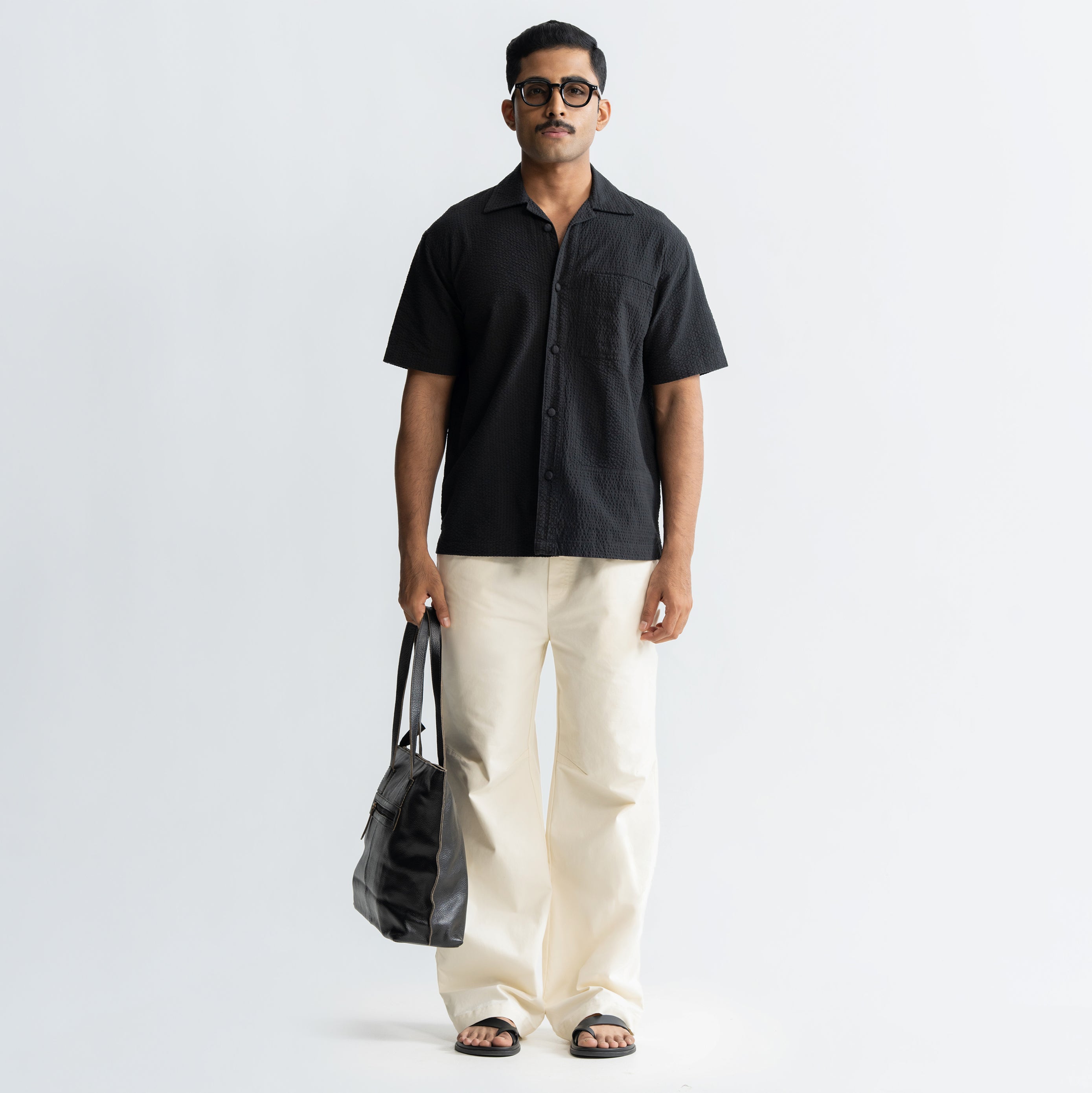KNEE DART COTTON PANTS - CREAM