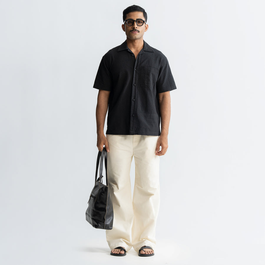 KNEE DART COTTON PANTS - CREAM