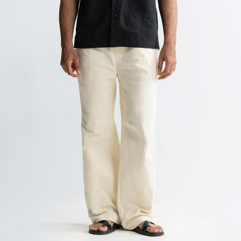 KNEE DART COTTON PANTS - CREAM