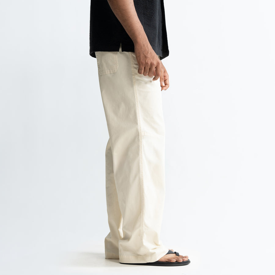 KNEE DART COTTON PANTS - CREAM