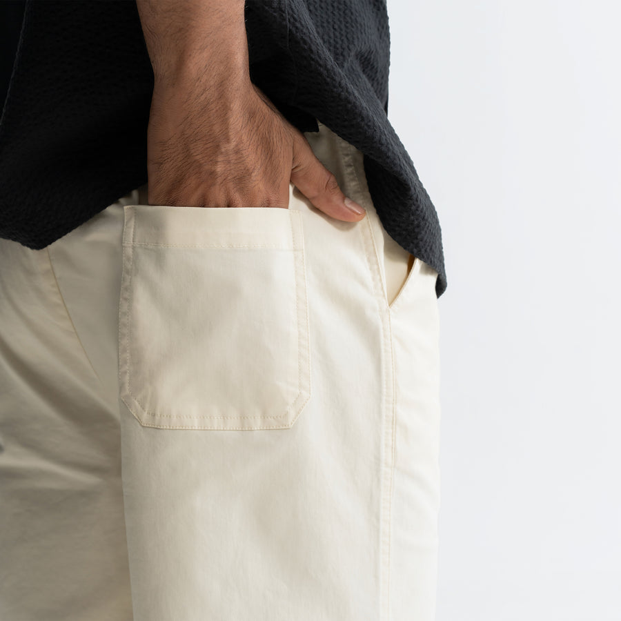 KNEE DART COTTON PANTS - CREAM
