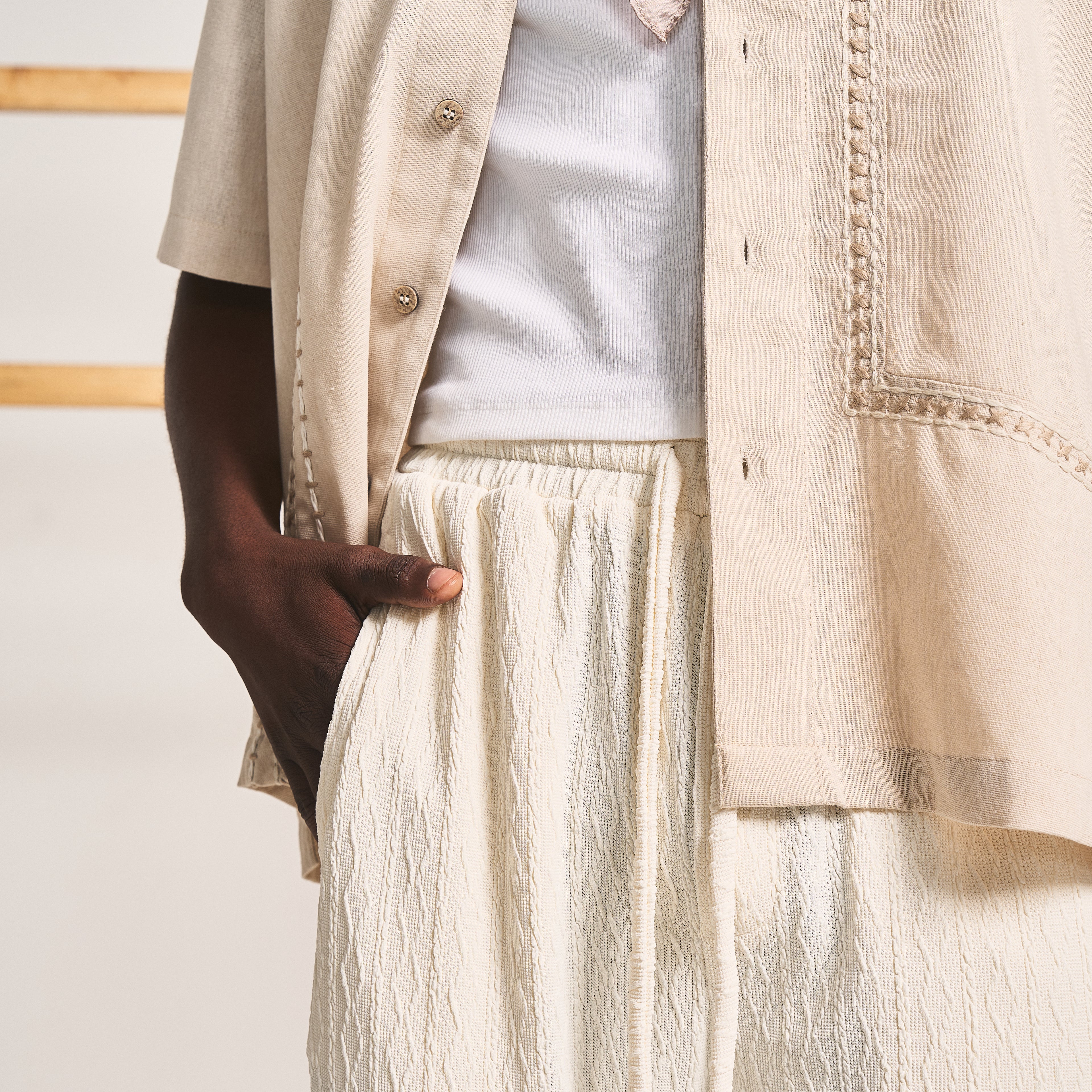 CABLE KNIT TROUSERS - BONE