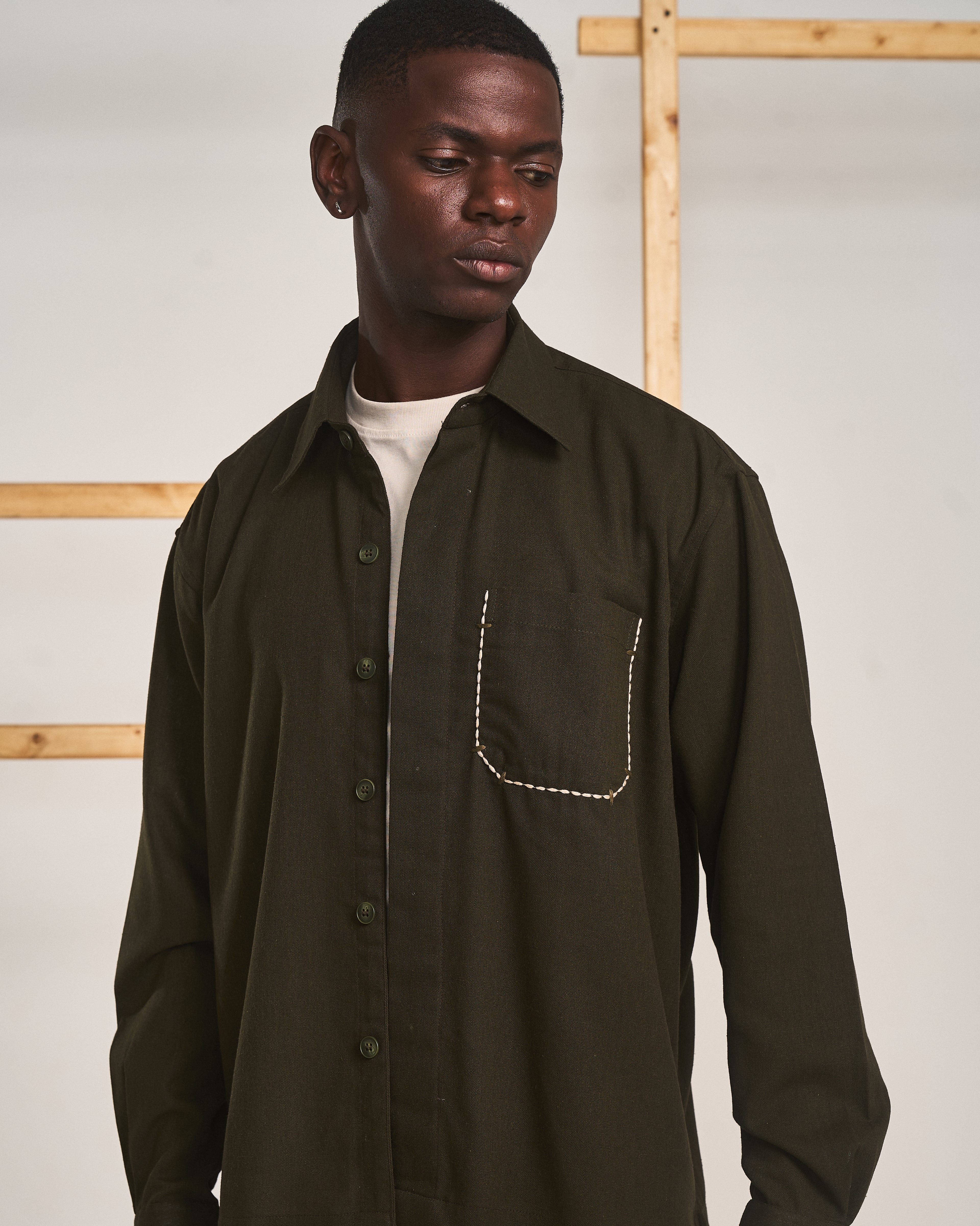 TACKED POCKET SHIRT - OLIVE