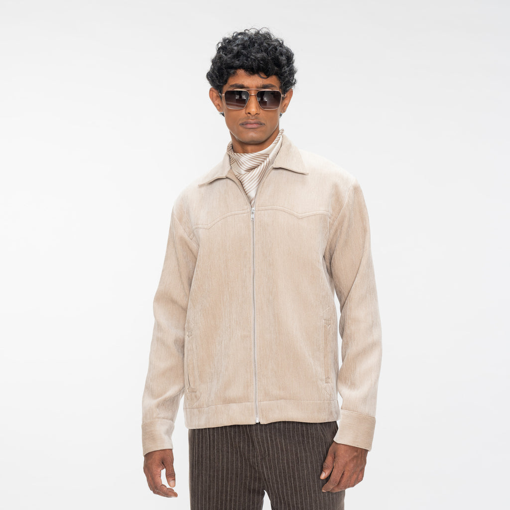 BRUSHED HERRINGBONE JACKET - CREAM