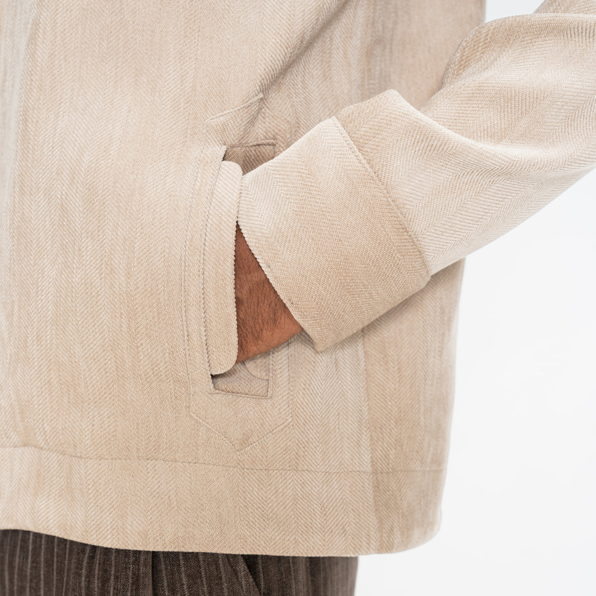 BRUSHED HERRINGBONE JACKET - CREAM