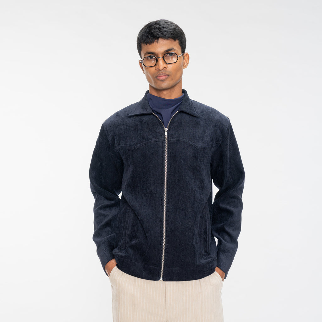 BRUSHED HERRINGBONE JACKET - NAVY