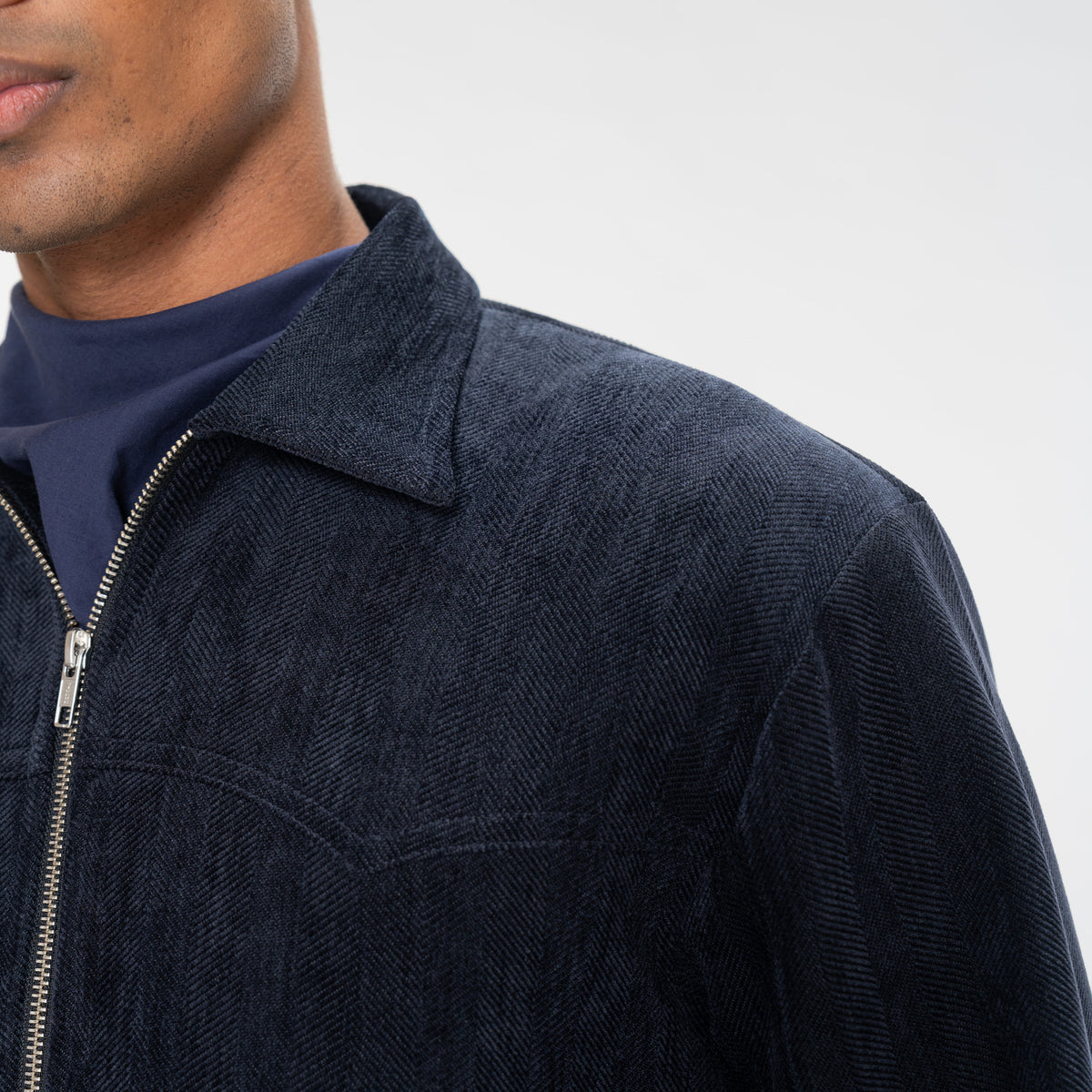 BRUSHED HERRINGBONE JACKET - NAVY