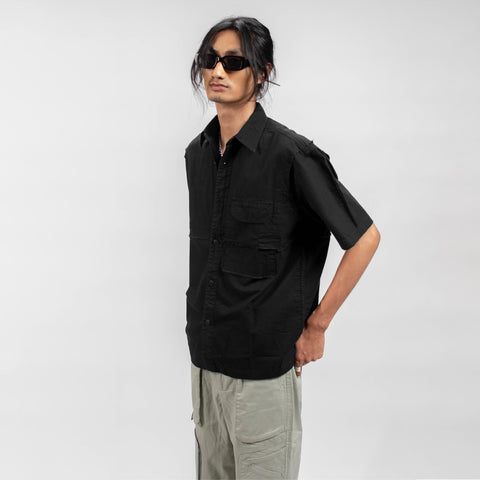 FRAYED COTTON SHIRT - DUSTY BLACK