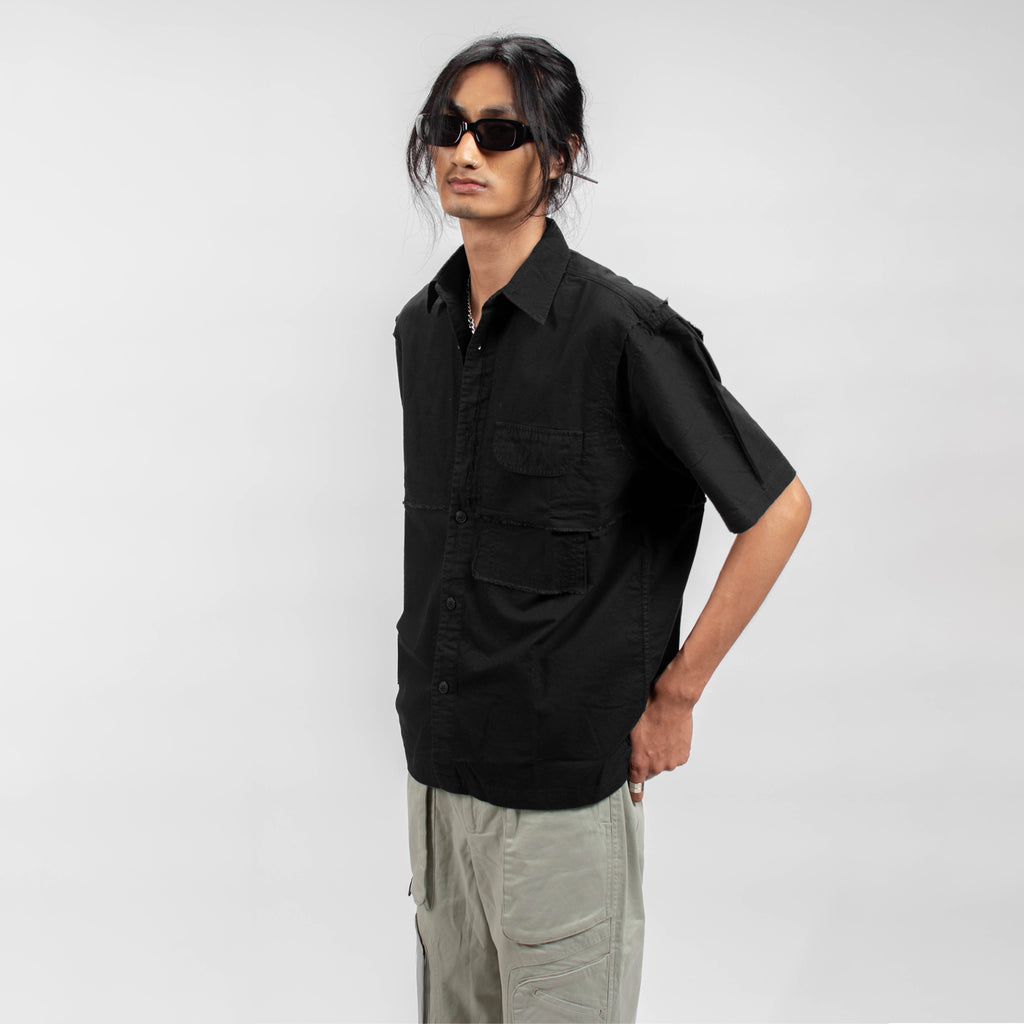 FRAYED COTTON SHIRT - DUSTY BLACK