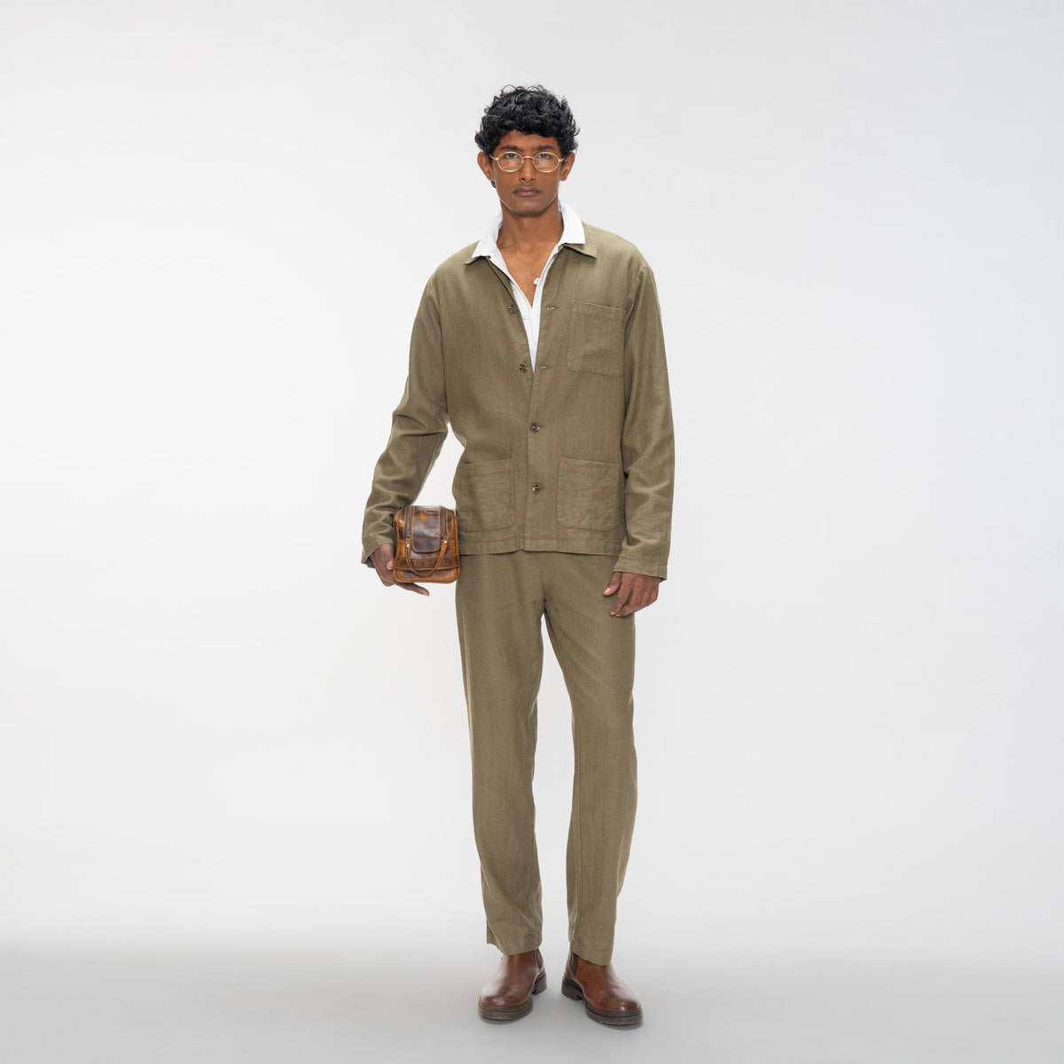 COTTON LINEN JACKET - OLIVE