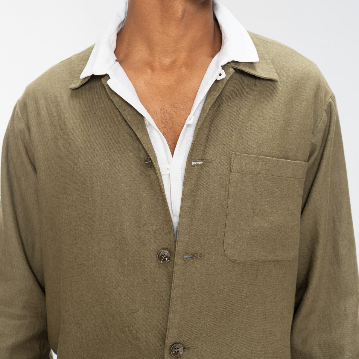 COTTON LINEN JACKET - OLIVE