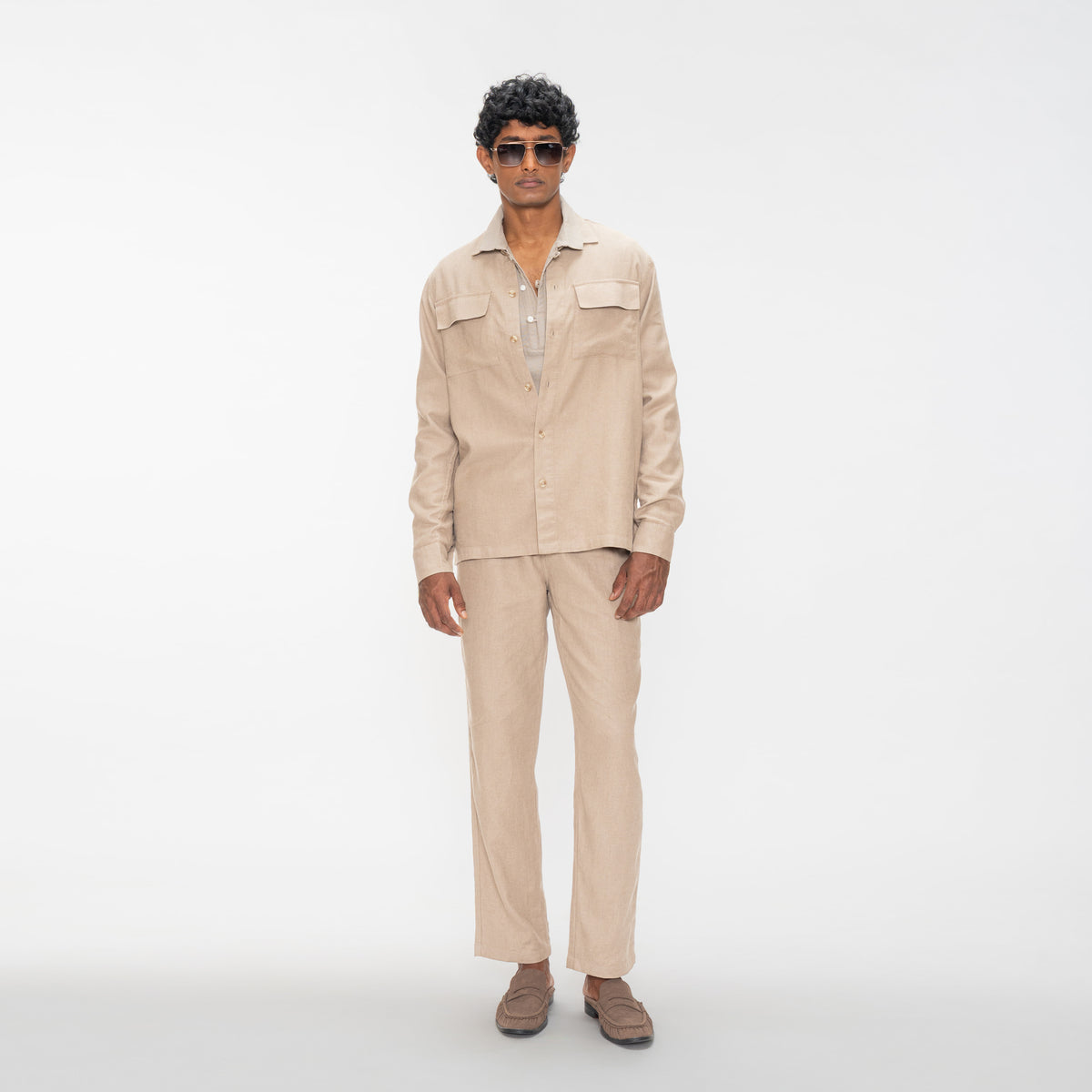 COTTON LINEN SHIRT - LIGHTWOOD