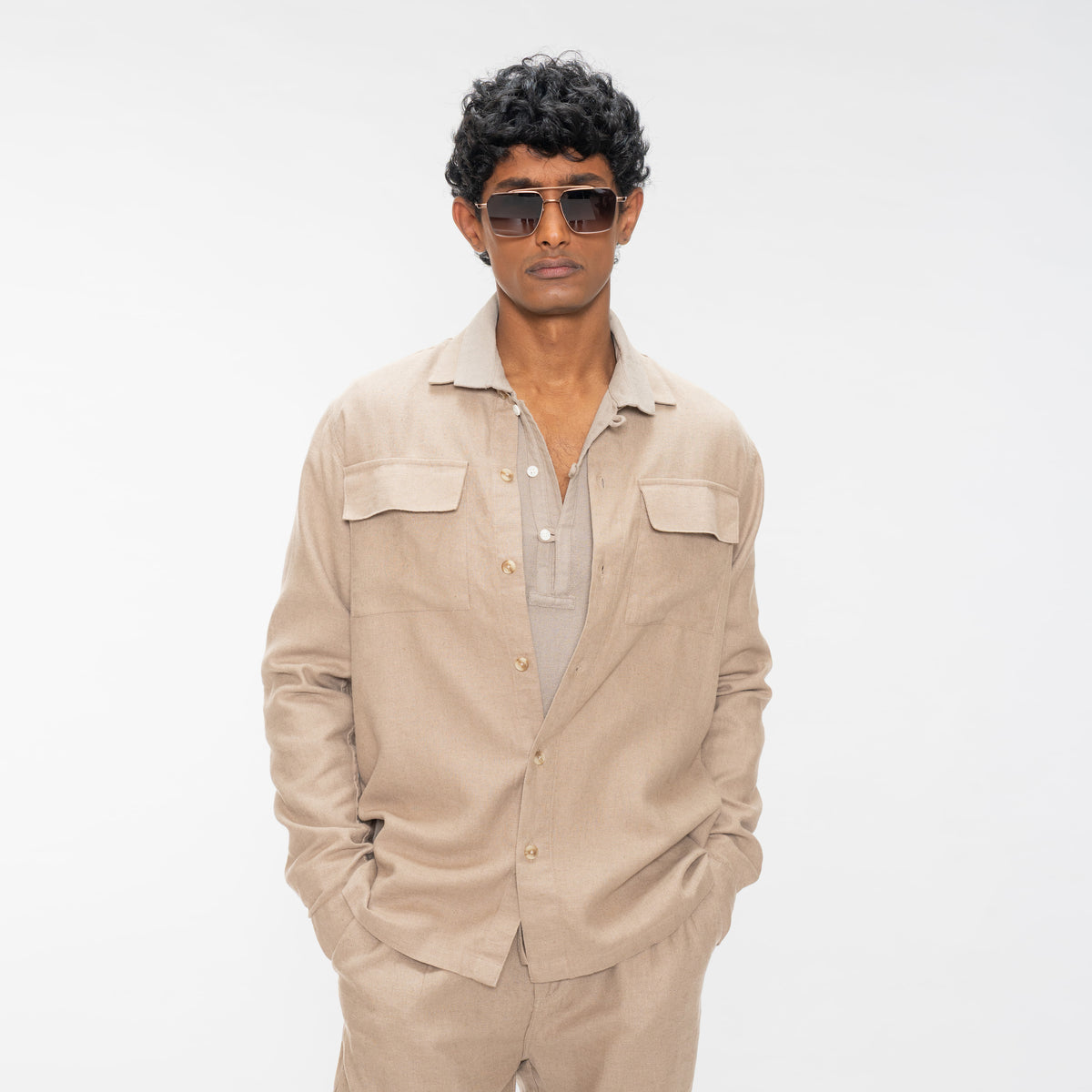 COTTON LINEN SHIRT - LIGHTWOOD