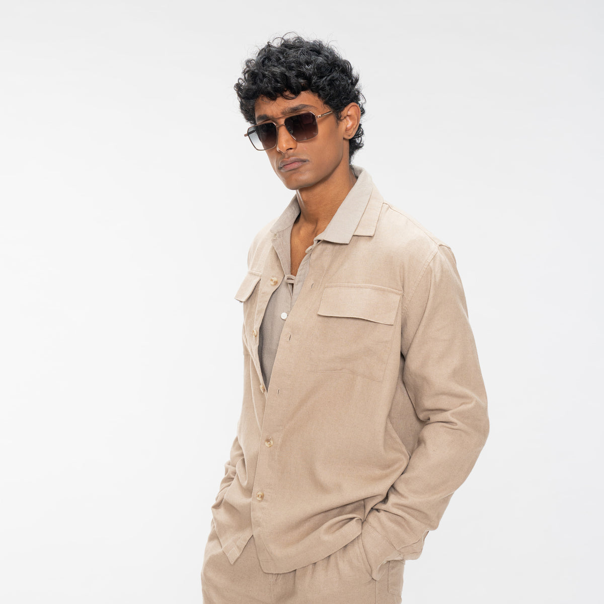 COTTON LINEN SHIRT - LIGHTWOOD