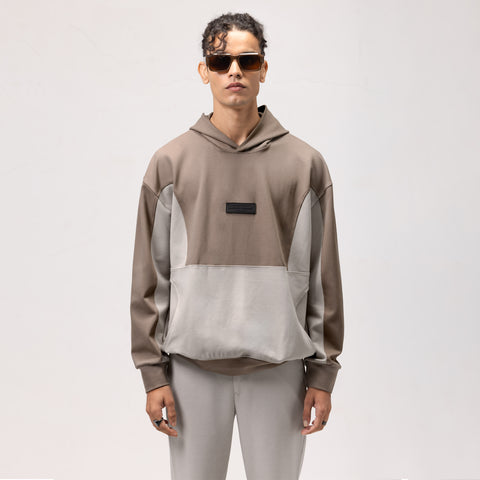 OBLIQUE COLOR BLOCK HOODIE - COOKIES AND CREAM-1
