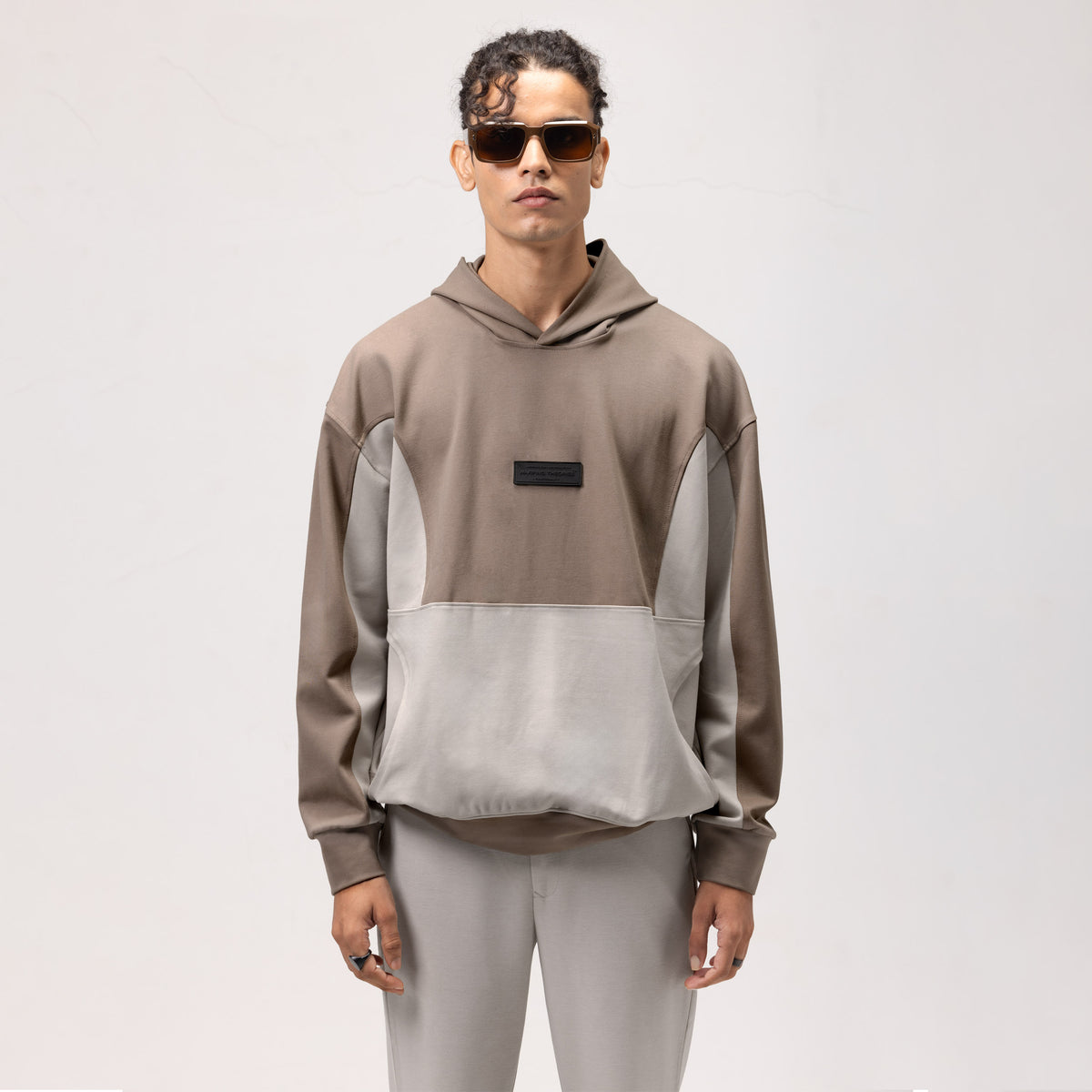 OBLIQUE COLOR BLOCK HOODIE - COOKIES AND CREAM-1