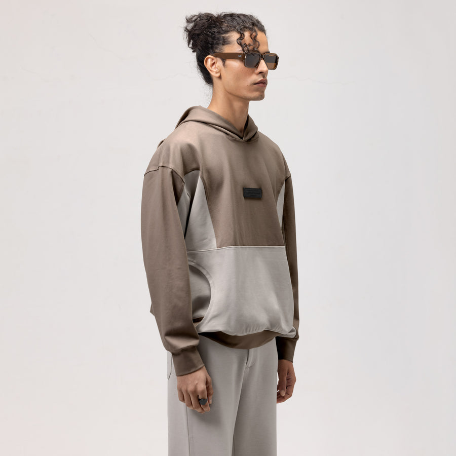 OBLIQUE COLOR BLOCK HOODIE - COOKIES AND CREAM-1