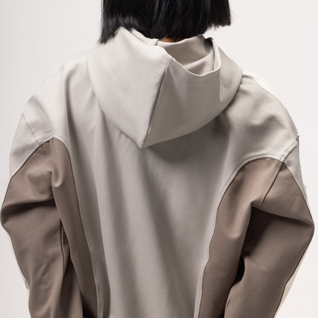 OBLIQUE COLOR BLOCK HOODIE - COOKIES AND CREAM -2
