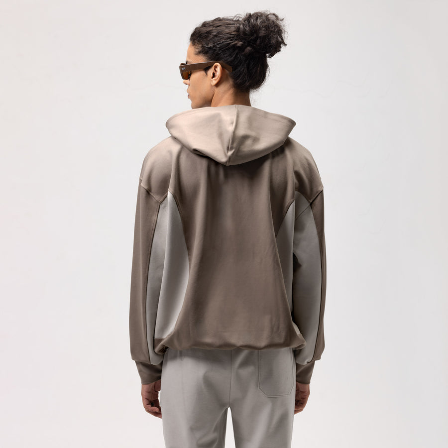 OBLIQUE COLOR BLOCK HOODIE - COOKIES AND CREAM-1