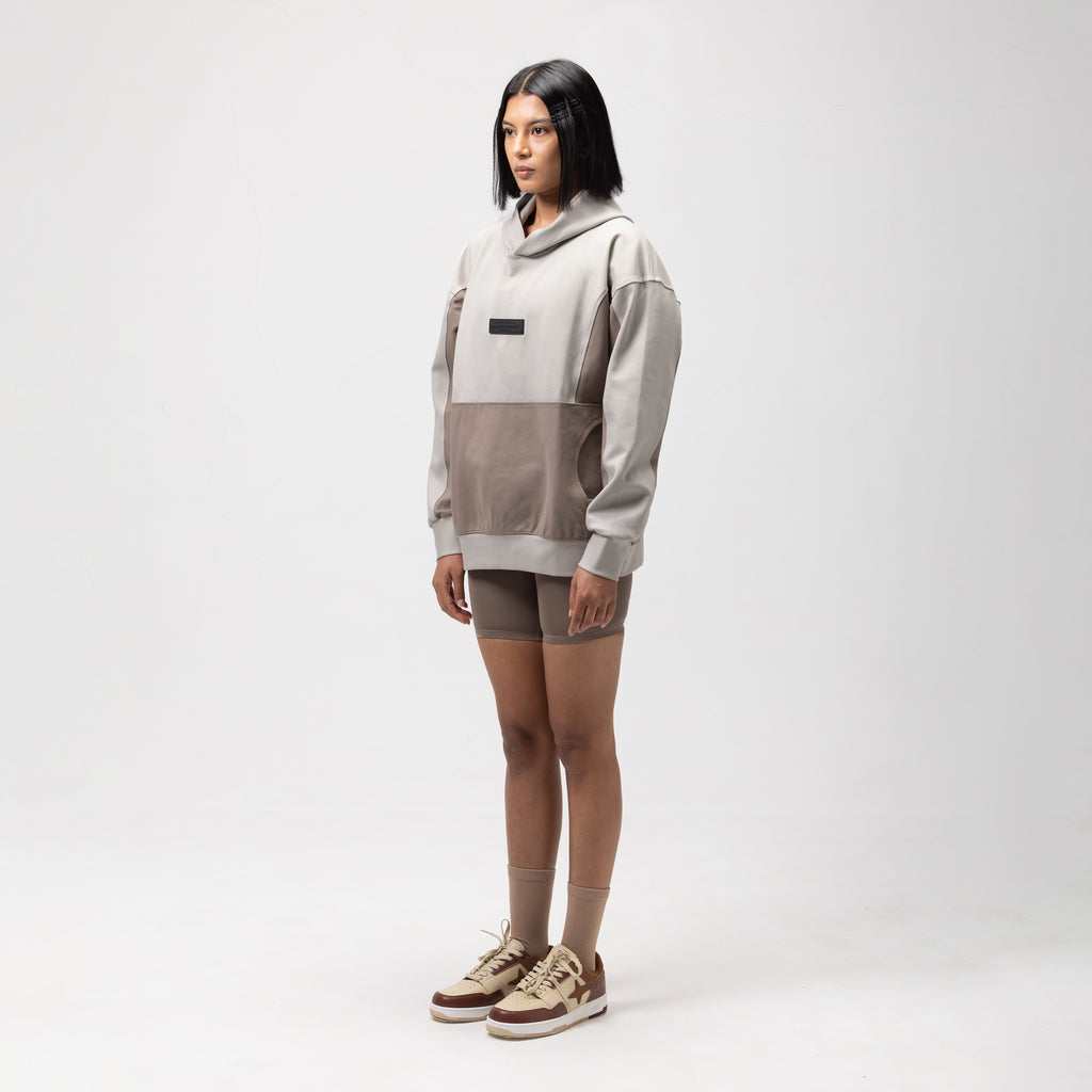 OBLIQUE COLOR BLOCK HOODIE - COOKIES AND CREAM -2
