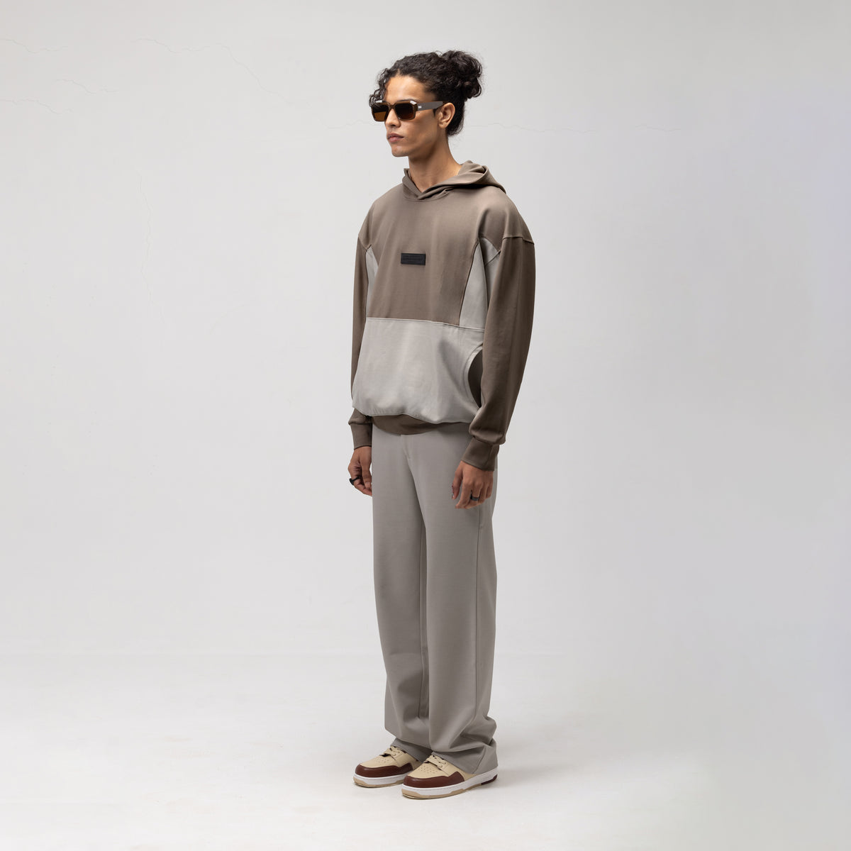 OBLIQUE COLOR BLOCK HOODIE - COOKIES AND CREAM-1