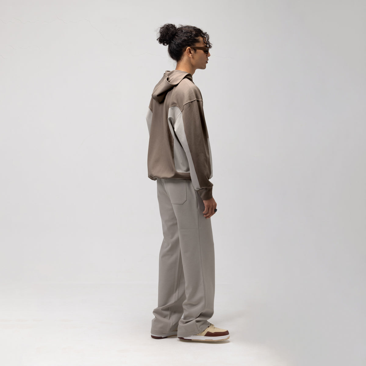 OBLIQUE COLOR BLOCK HOODIE - COOKIES AND CREAM-1
