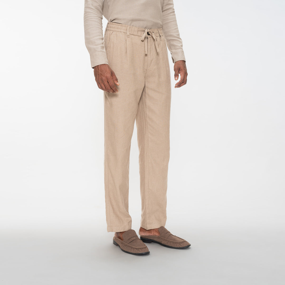 RELAXED COTTON LINEN PANTS - LIGHTWOOD