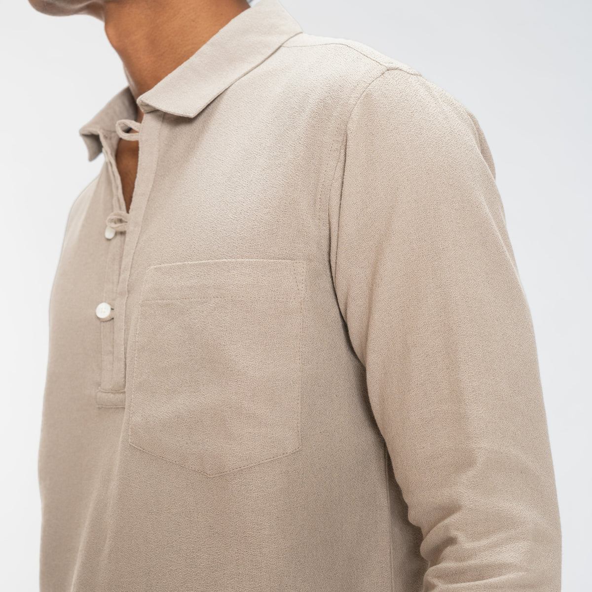 TEXTURED QUARTER PLACKET SHIRT - LIGHT BROWN