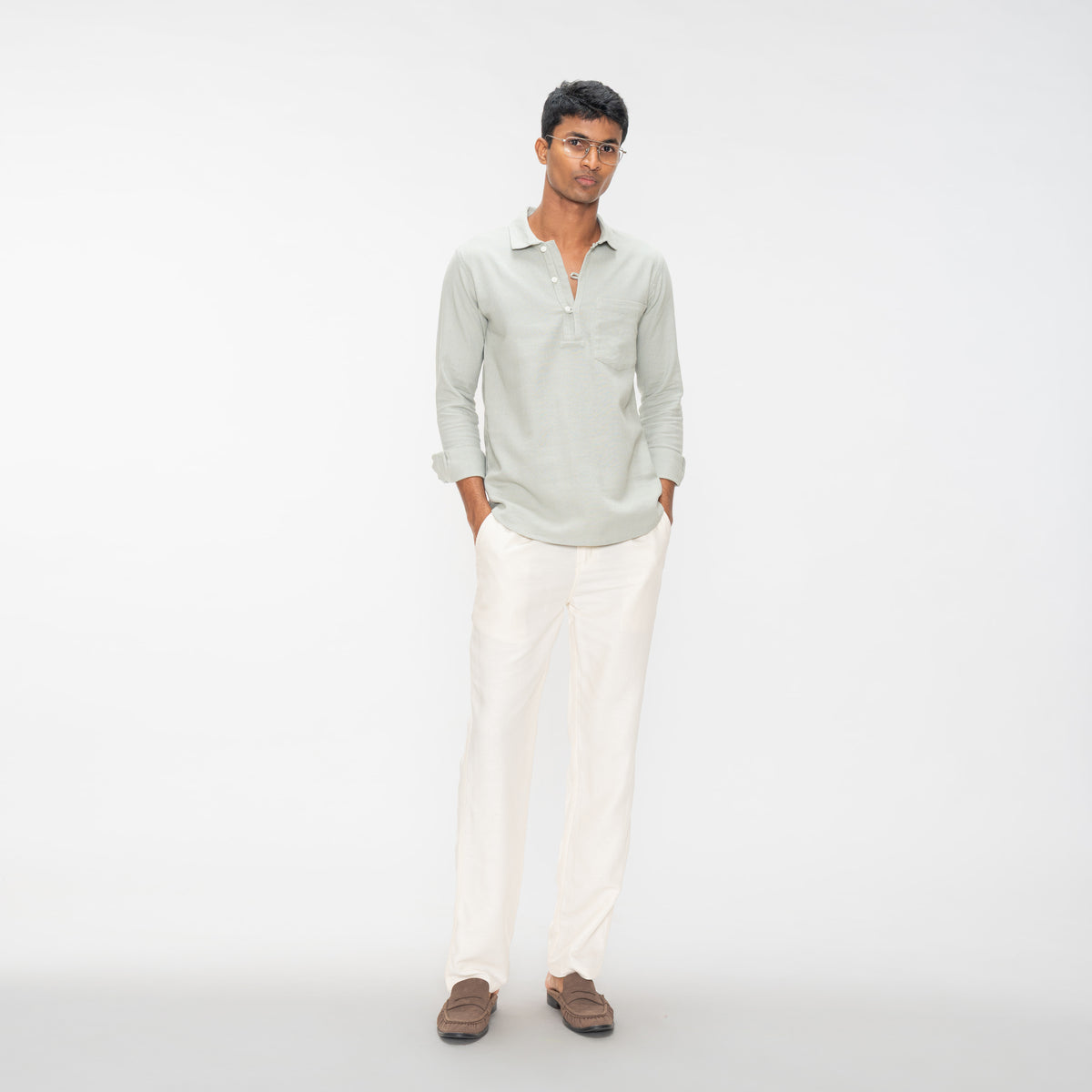 TEXTURED QUARTER PLACKET SHIRT - SAGE