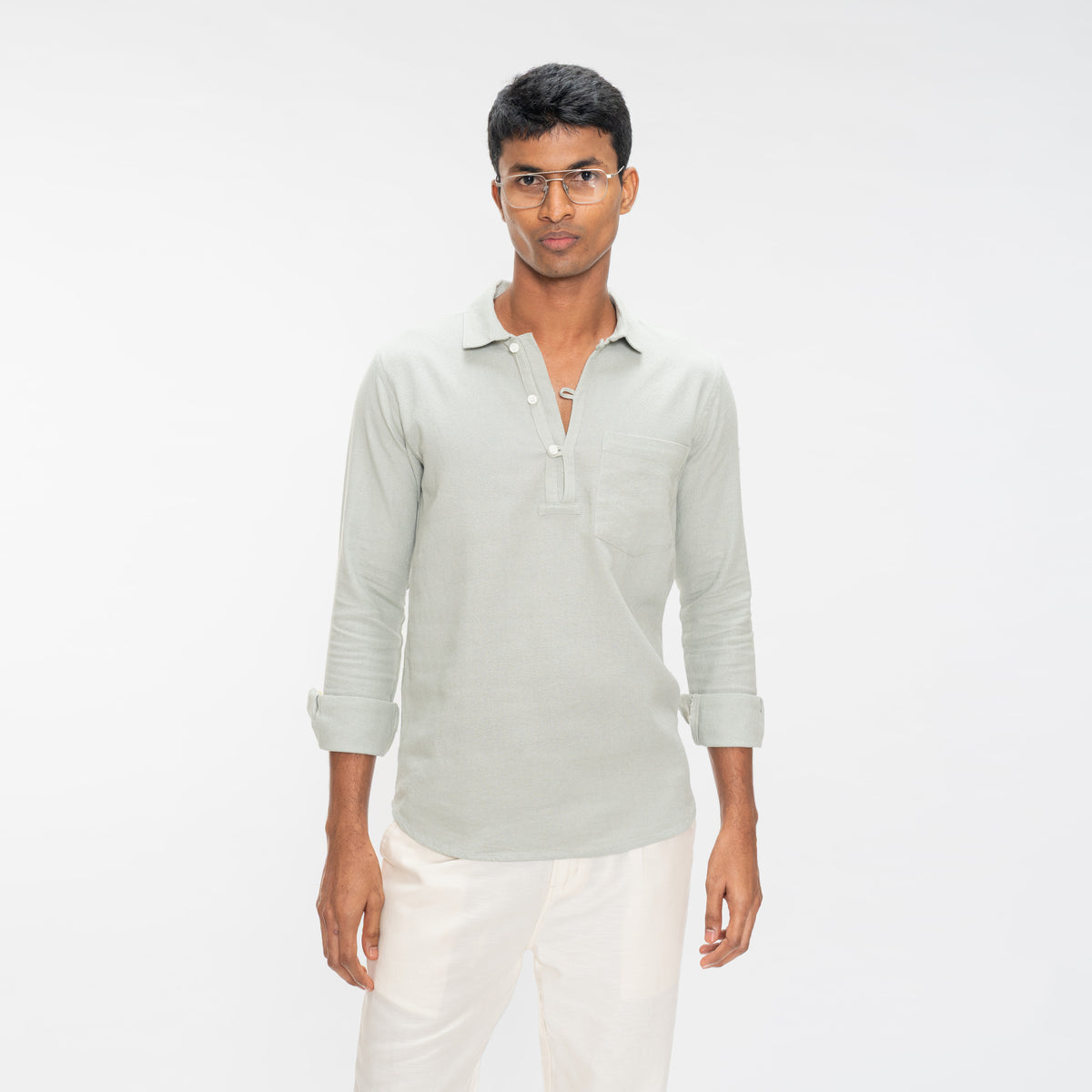 TEXTURED QUARTER PLACKET SHIRT - SAGE