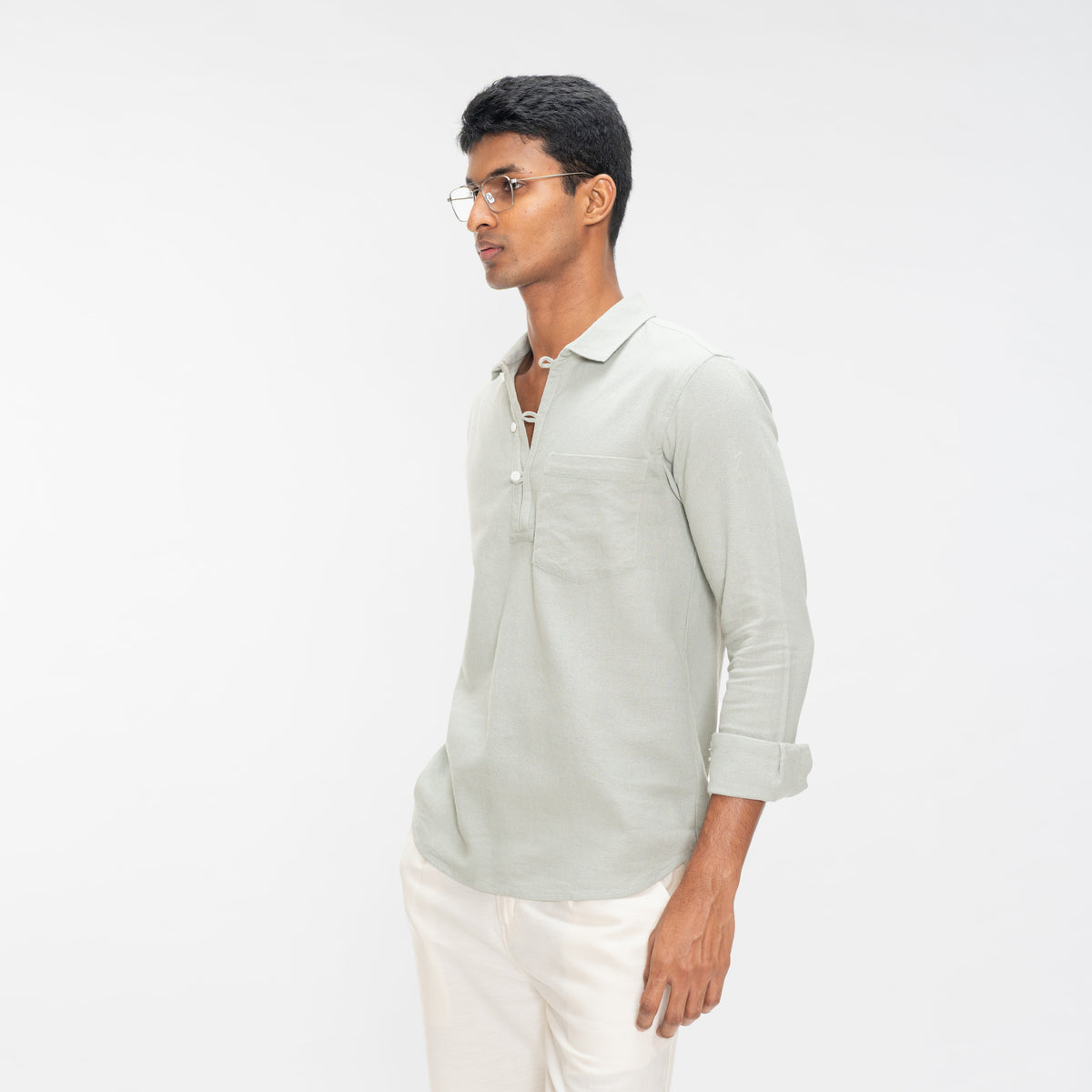 TEXTURED QUARTER PLACKET SHIRT - SAGE